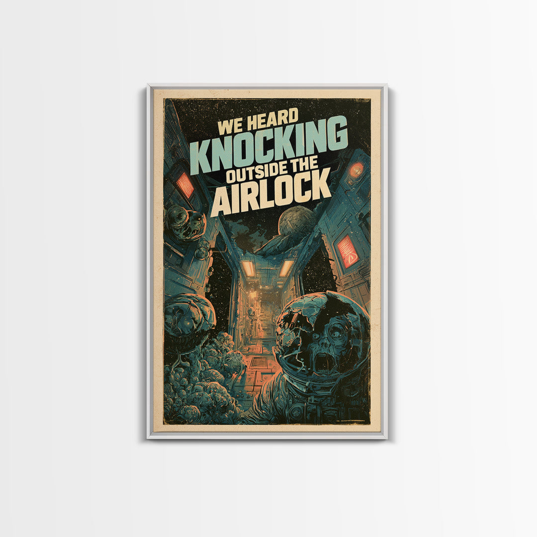 We Heard Knocking Outside The Airlock, English Language Horror Movie Poster, Decadent Line Art, Classic Monster Poster