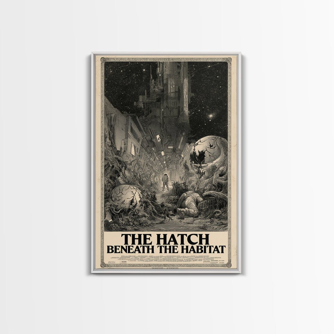 The Hatch Beneath The Habitat, English Language Horror Movie Poster, Gothic Engraving Art, Gothic Cinema Wall Art, Canvas Print