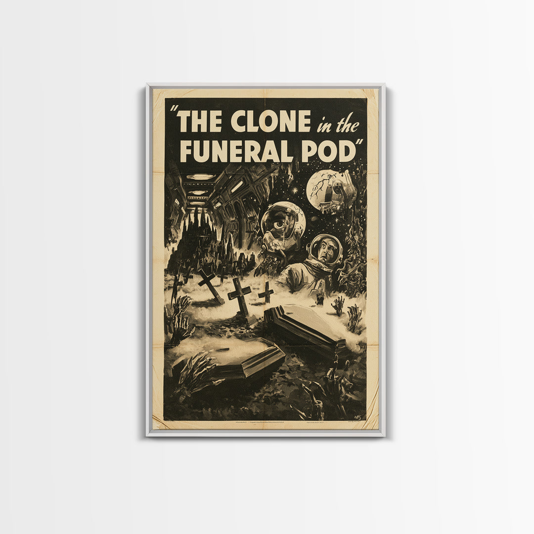 The Clone In The Funeral Pod, English Language Horror Movie Poster, 1930s Horror Art, Retro Horror Movie Art, Canvas Print