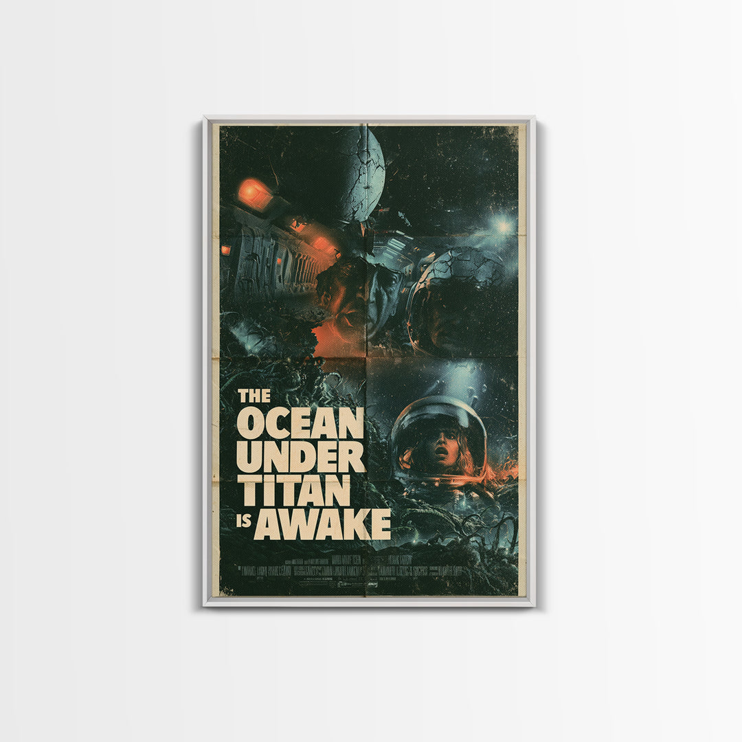 The Ocean Under Titan Is Awake, English Language Horror Movie Poster, 1970s Horror Art, Classic Monster Poster, Framed Canvas Print