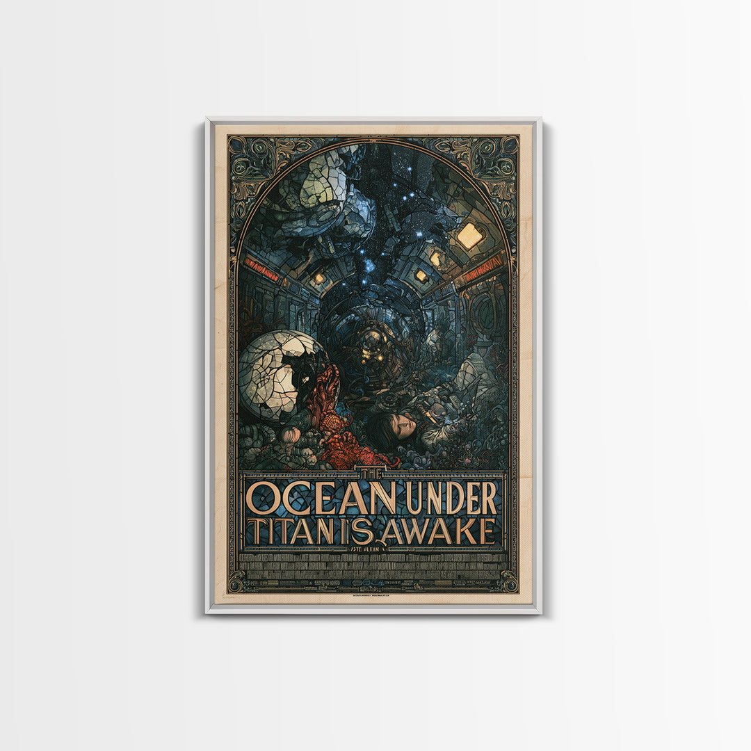 The Ocean Under Titan Is Awake, English Language Horror Movie Poster, Stained Glass Gothic Art, Cult Horror Poster, Canvas Print