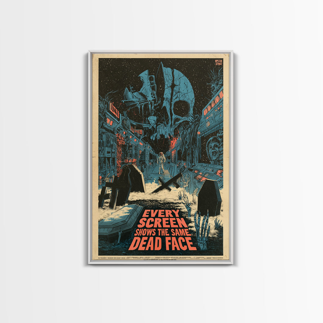 Every Screen Shows The Same Dead Face, English Language Horror Movie Poster, Decadent Line Art, Gothic Cinema Wall Art