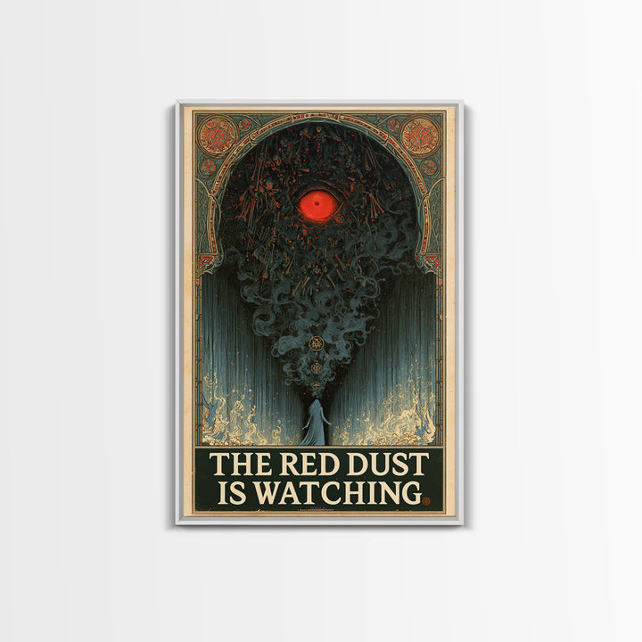 The Red Dust Is Watching, English Language Horror Movie Poster, Stained Glass Gothic Art, Retro Horror Movie Art, Framed Canvas Print