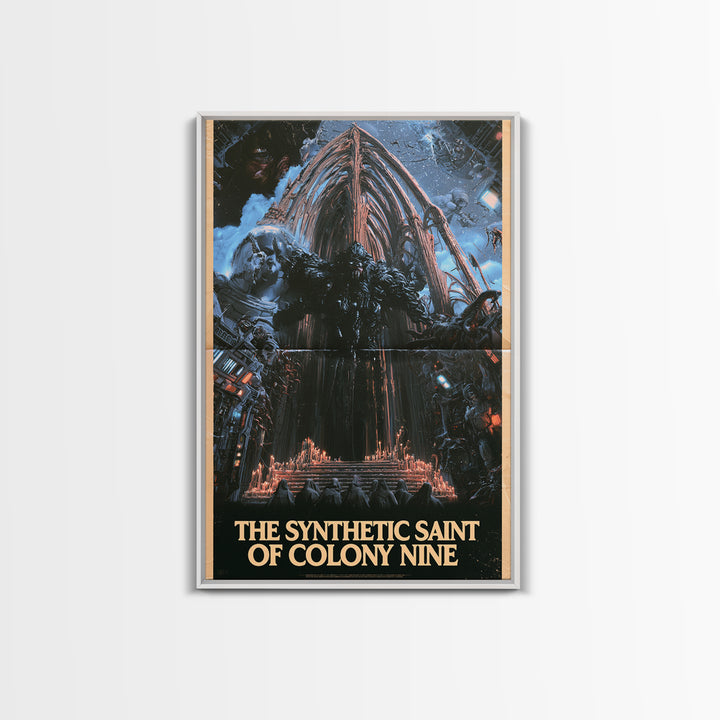 The Synthetic Saint Of Colony Nine, English Language Horror Movie Poster, 1980s Vhs Nightmare Cover Inspired Art, Classic Monster Poster