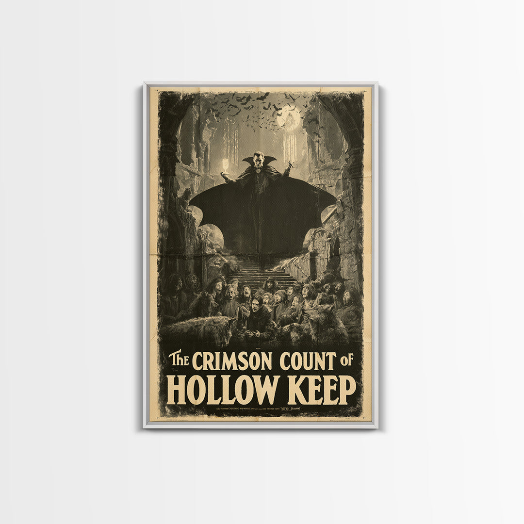 The Crimson Count Of Hollow Keep, English Language Horror Movie Poster, 1930s Horror Art, Classic Monster Poster, Framed Canvas Print