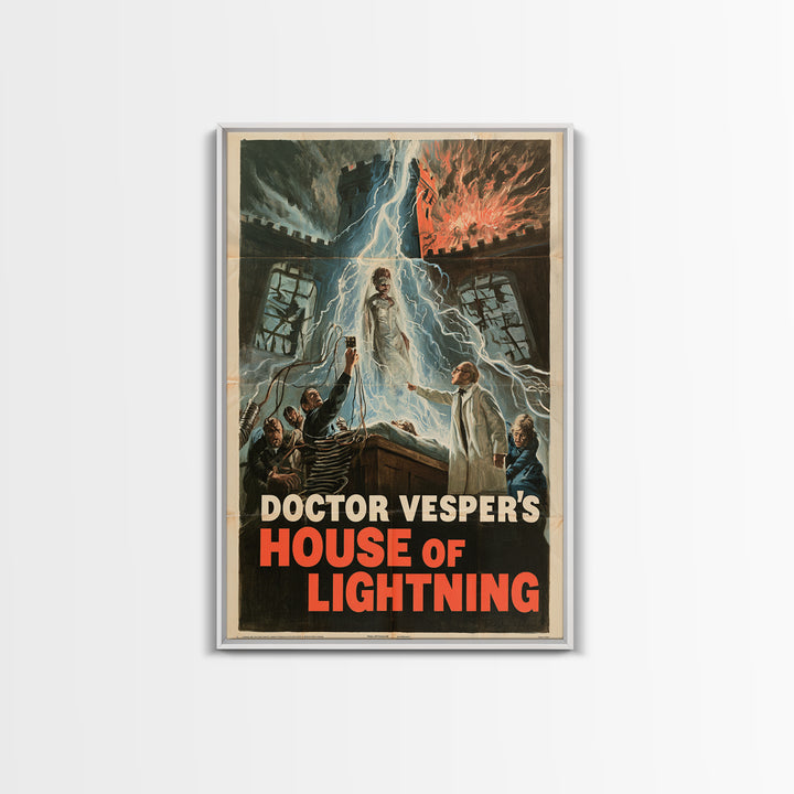 Doctor Vesper'S House Of Lightning, English Language Horror Movie Poster, 1960s Horror Art, Gothic Cinema Wall Art, Canvas Print