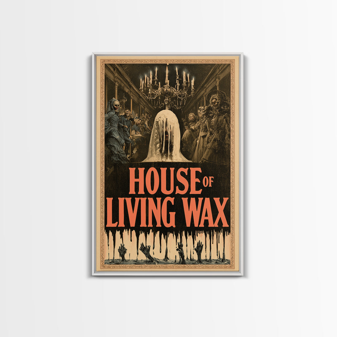 House Of Living Wax, English Language Horror Movie Poster, Grotesque Carnival Art, Cult Horror Poster, Framed Canvas Print