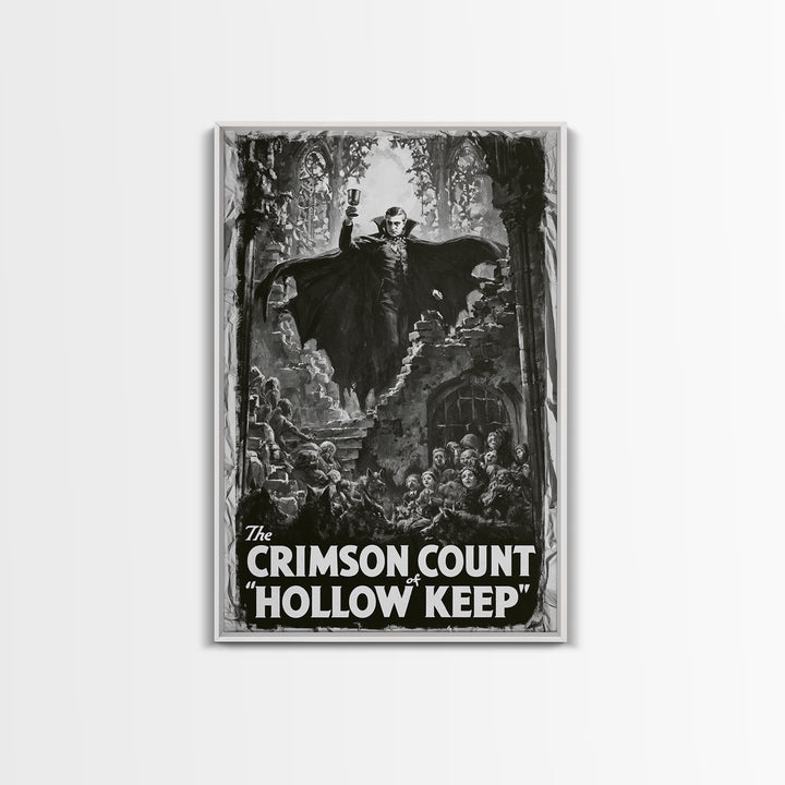 The Crimson Count Of Hollow Keep, English Language Horror Movie Poster, 1930s Horror Art, Gothic Cinema Wall Art, Framed Canvas Print