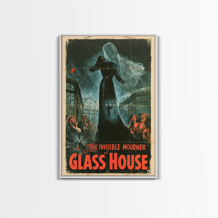 The Invisible Mourner Of Glass House, English Language Horror Movie Poster, 1940s Horror Art, Retro Horror Movie Art, Canvas Print