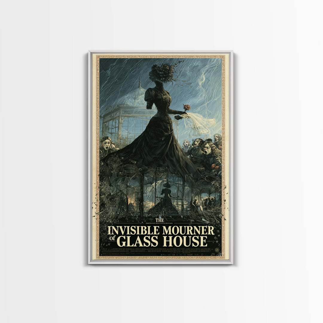 The Invisible Mourner Of Glass House, English Language Horror Movie Poster, Victorian Macabre Art, Classic Monster Poster