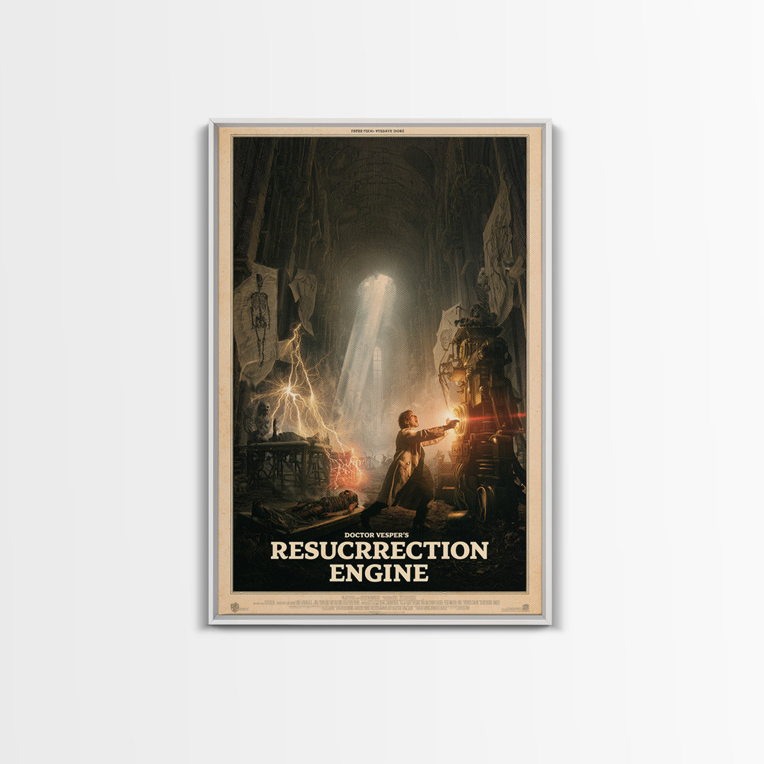 Doctor Vesper'S Resurrection Engine, English Language Horror Movie Poster, Gothic Engraving Art, Classic Monster Poster