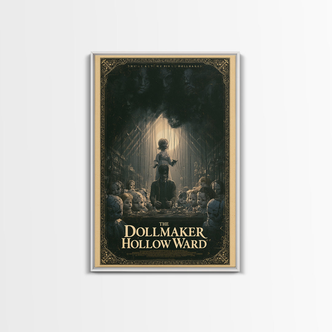 The Dollmaker Of Hollow Ward, English Language Horror Movie Poster, Dark Romantic Horror Art, Retro Horror Movie Art, Framed Canvas Print
