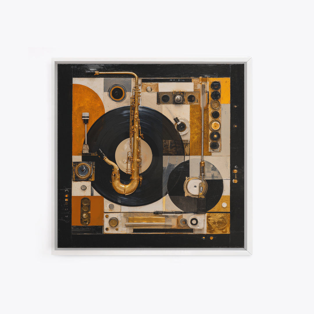 Vinyl Record and Turntable Still Life Framed Canvas Print, Music Studio Art, Digital Download Art, Studio Decor, Rhythm, MSA-1x1-27