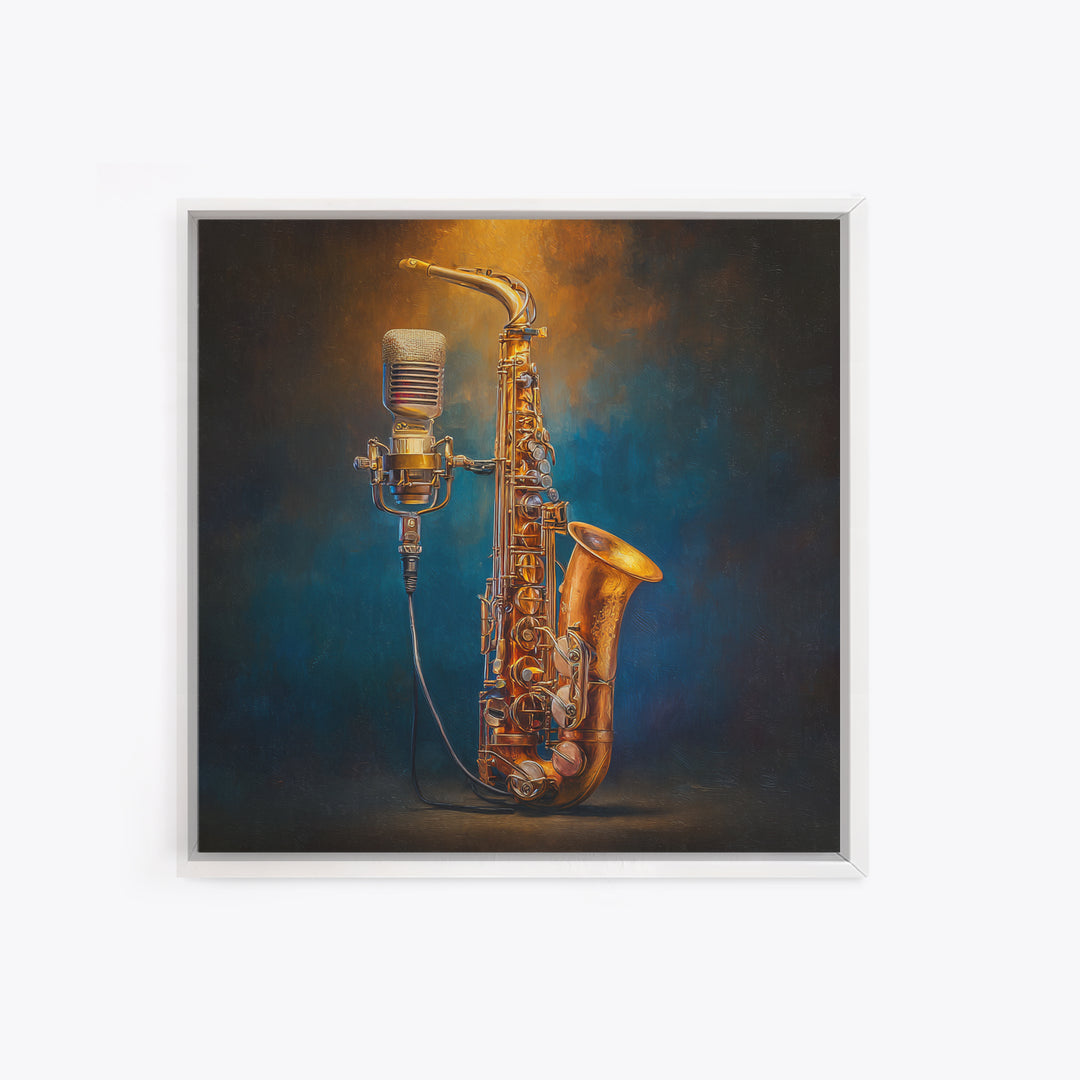 Microphone Portrait with Golden Spotlight Canvas Print, Music Studio Art, Painting from Photo, Studio Decor, Fine Art, Rhythm, MSA-1x1-31