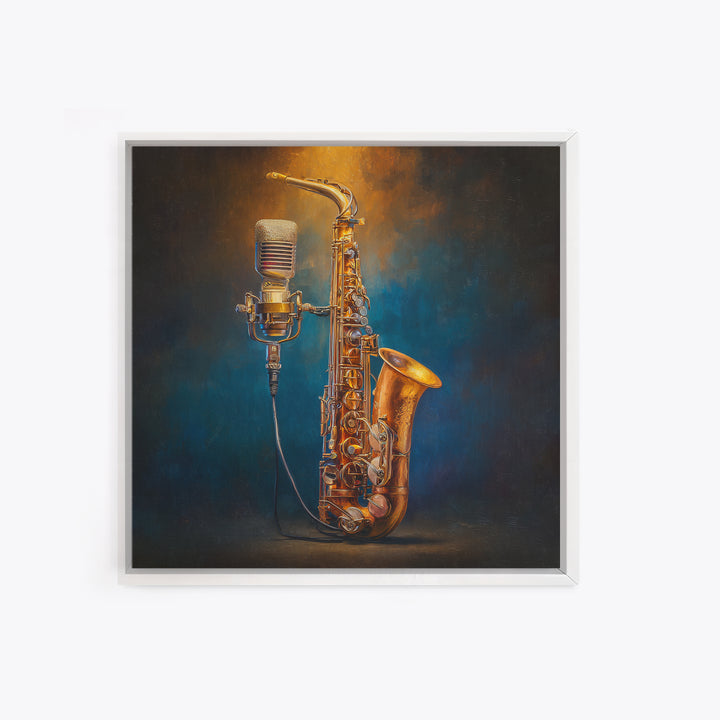 Microphone Portrait with Golden Spotlight Canvas Print, Music Studio Art, Painting from Photo, Studio Decor, Fine Art, Rhythm, MSA-1x1-31