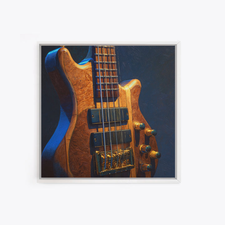 Bass Guitar Closeup Framed Canvas Print, Music Studio Art, Music Lover, Studio Decor, Oil Painting, Rhythm, Minimalist Decor, MSA-1x1-37