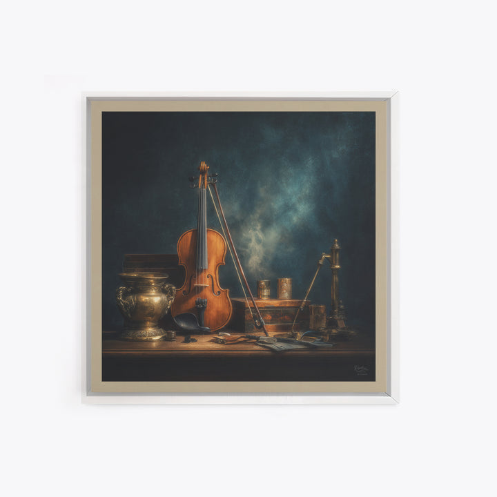 Violin and Bow Framed Canvas Print, Music Studio Art, Art Print, Studio Decor, Rhythm, Digital Wall Art, Printable Art, MSA-1x1-40