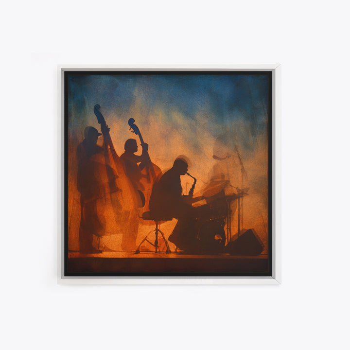 Jazz Quartet Silhouettes Framed Canvas Print, Music Studio Art, Travel Wall Art, Studio Decor, Fine Art, Rhythm, Boho Decor, MSA-1x1-46