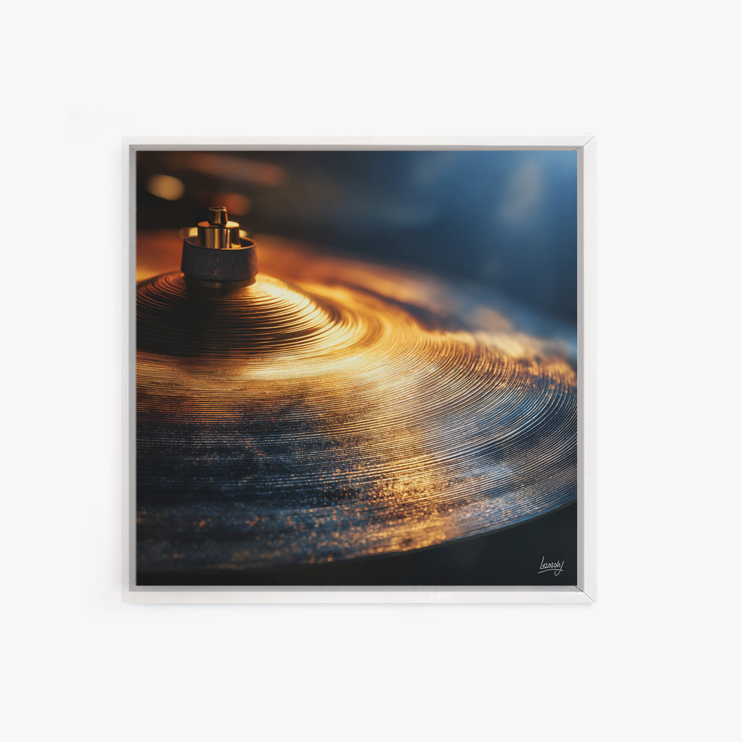 Gold Cymbal Closeup Framed Canvas Print, Music Studio Art, Wall Decor, Studio Decor, Fine Art, Rhythm, Wall Art Printable, MSA-1x1-48