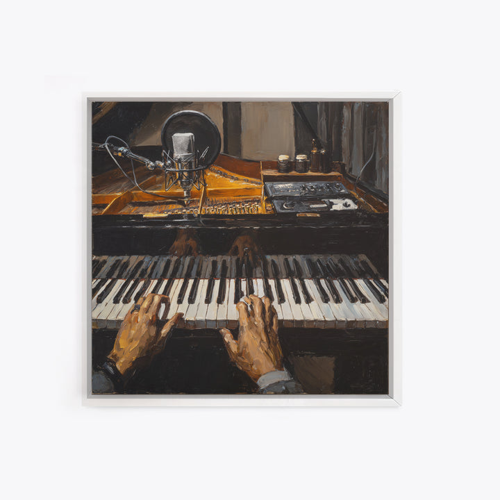 Piano Keys with Hands in Cinematic Shadow Canvas Print, Music Studio Art, Music Lover Gift, Studio Decor, Fine Art, Rhythm, MSA-1x1-5