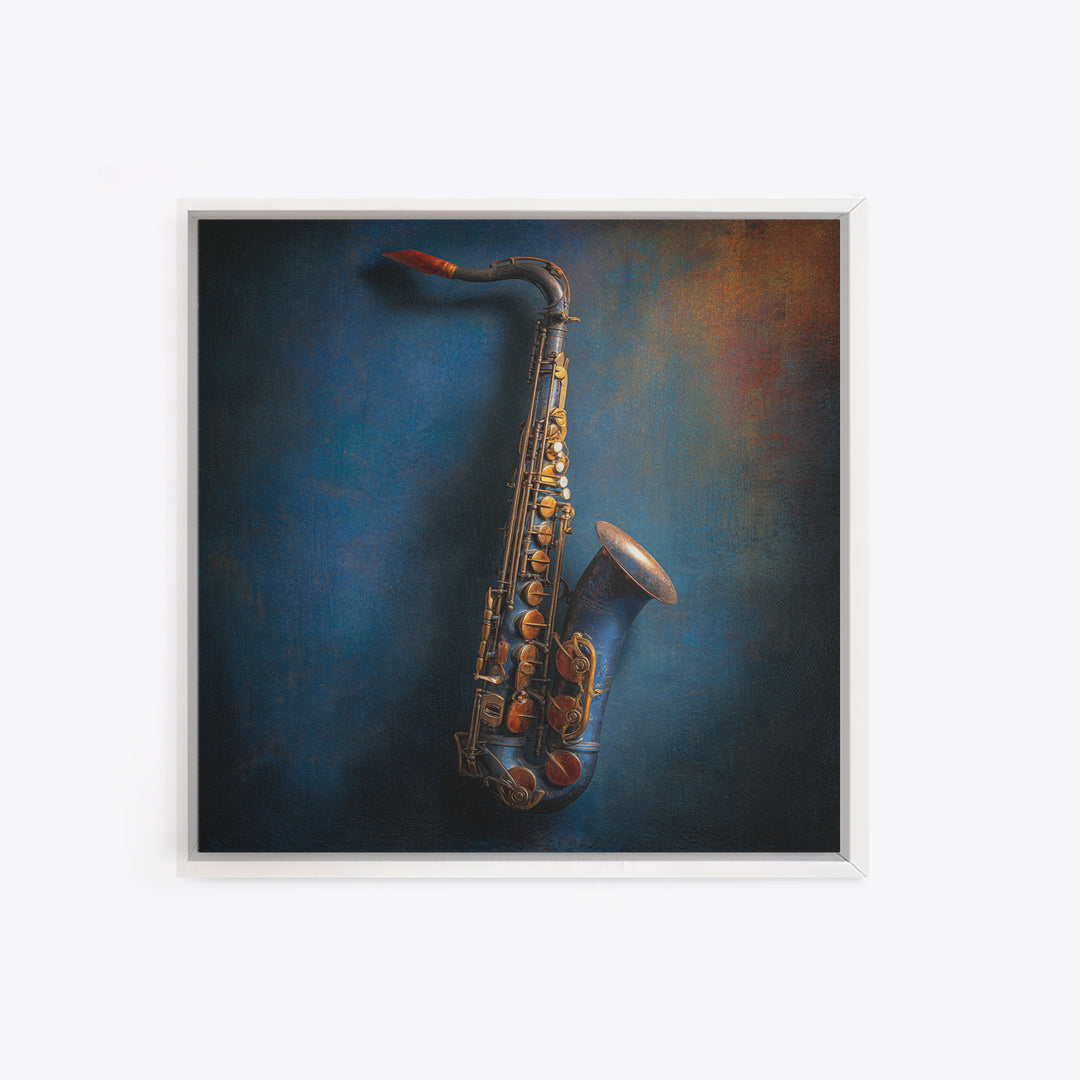 Jazz Saxophone with Smoky Blue Background Canvas Print, Music Studio Art, Personalized Art, Studio Decor, Fine Art, Rhythm, MSA-1x1-50
