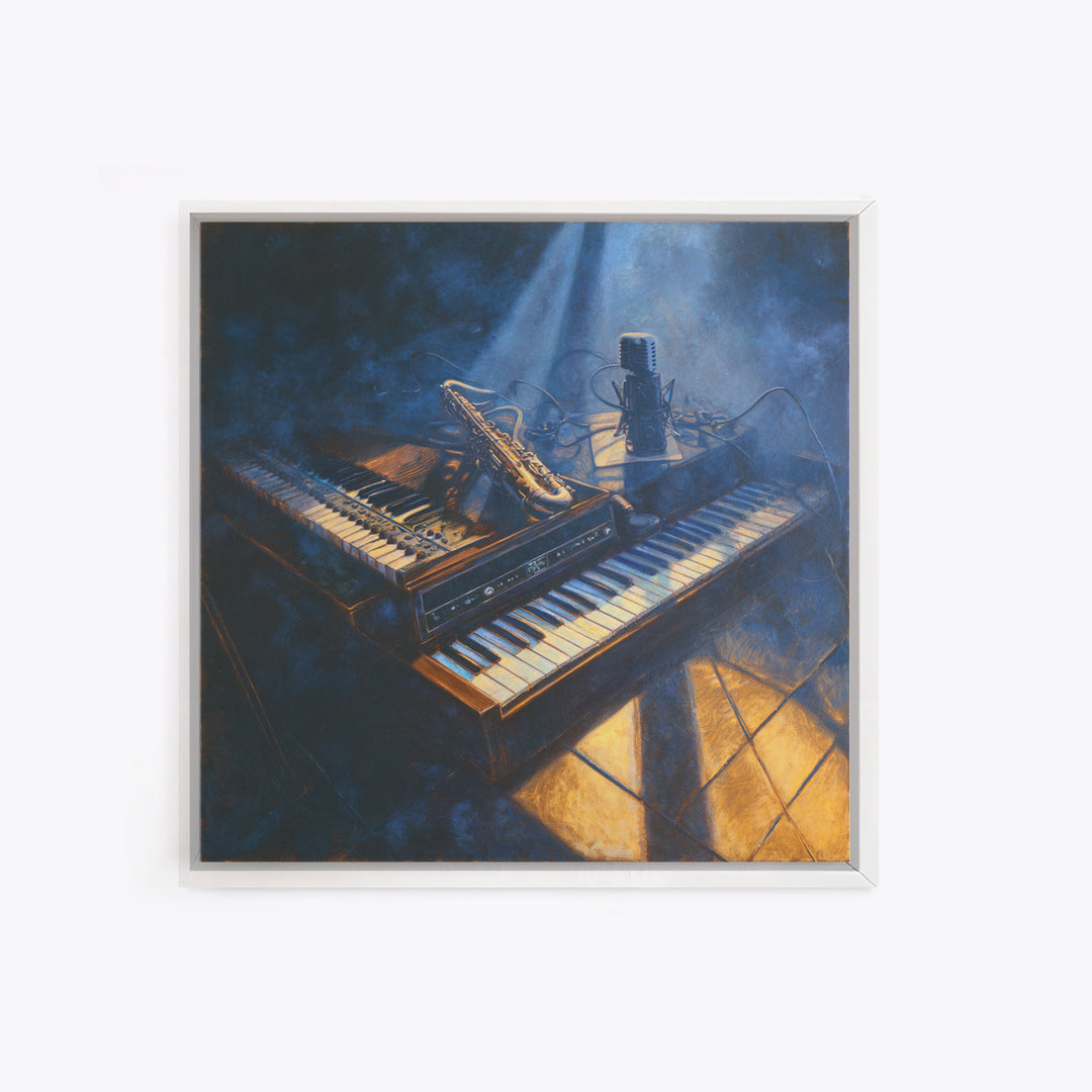Piano Keys with Hands in Cinematic Shadow Framed Canvas Print, Music Studio Art, Fine Art Print, Studio Decor, Fine Art, Rhythm, MSA-1x1-53