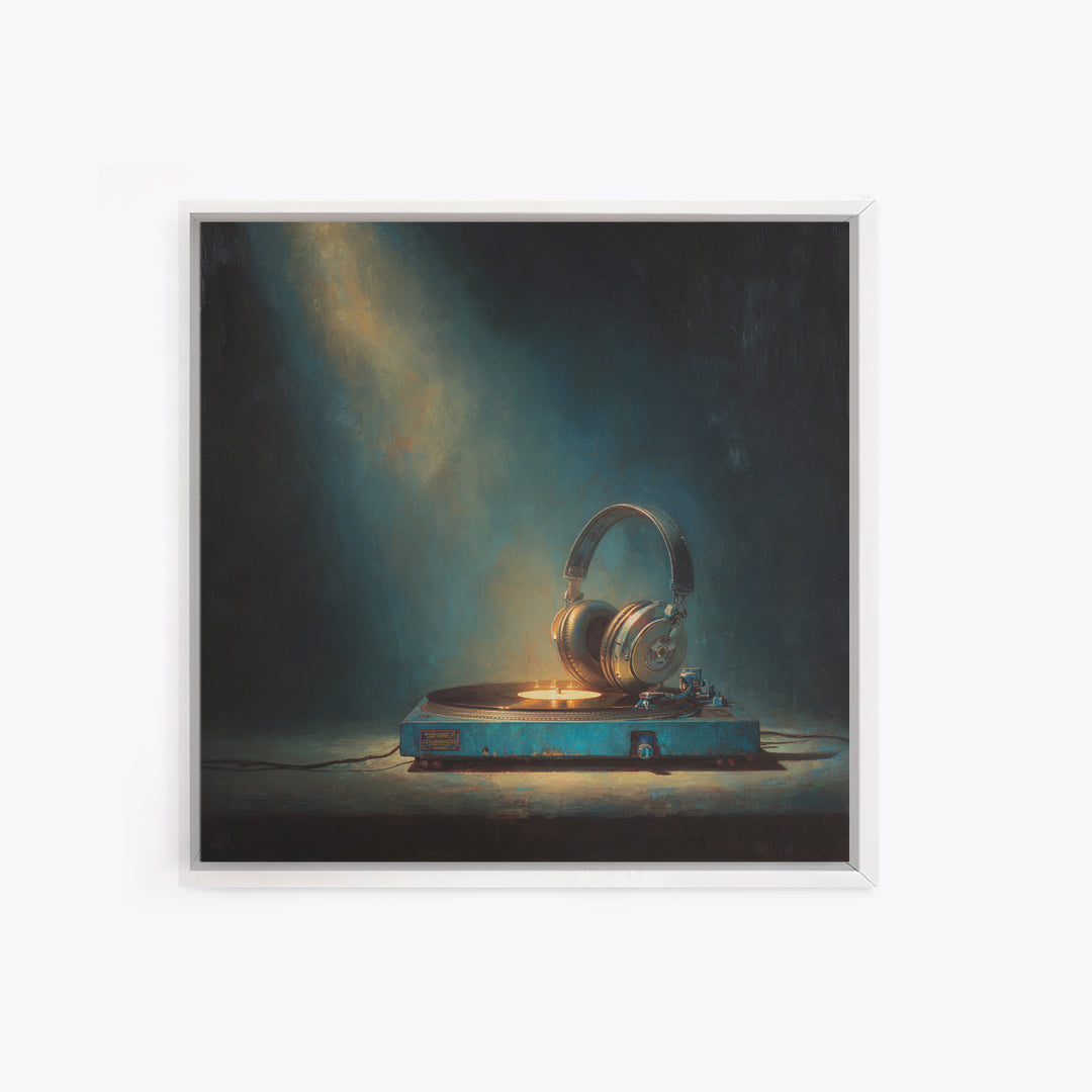 Headphones Around a Glowing Record Canvas Print, Music Studio Art, Gifts for Musicians, Studio Decor, Fine Art, Rhythm, MSA-1x1-59