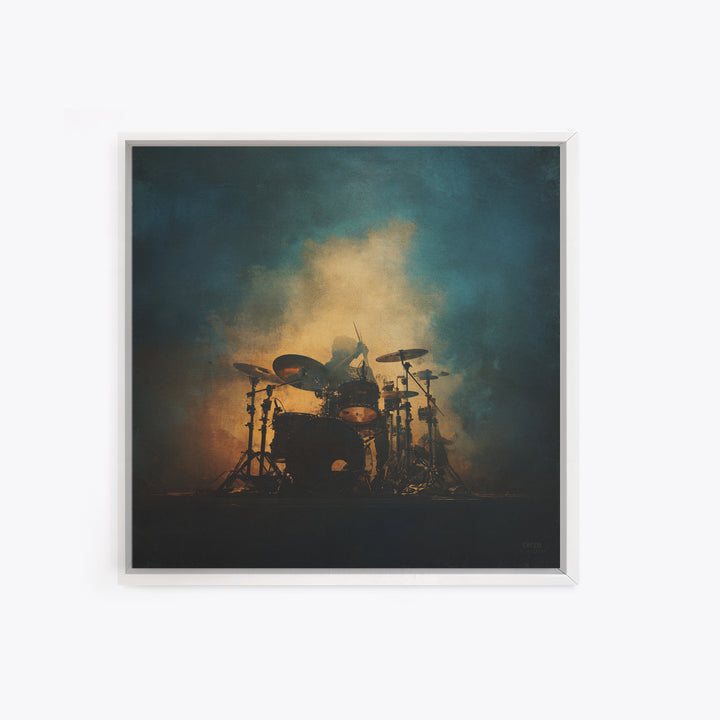 Drum Kit Silhouette Framed Canvas Print, Music Studio Art, Commission Painting, Studio Decor, Watercolor Art, Rhythm, MSA-1x1-6