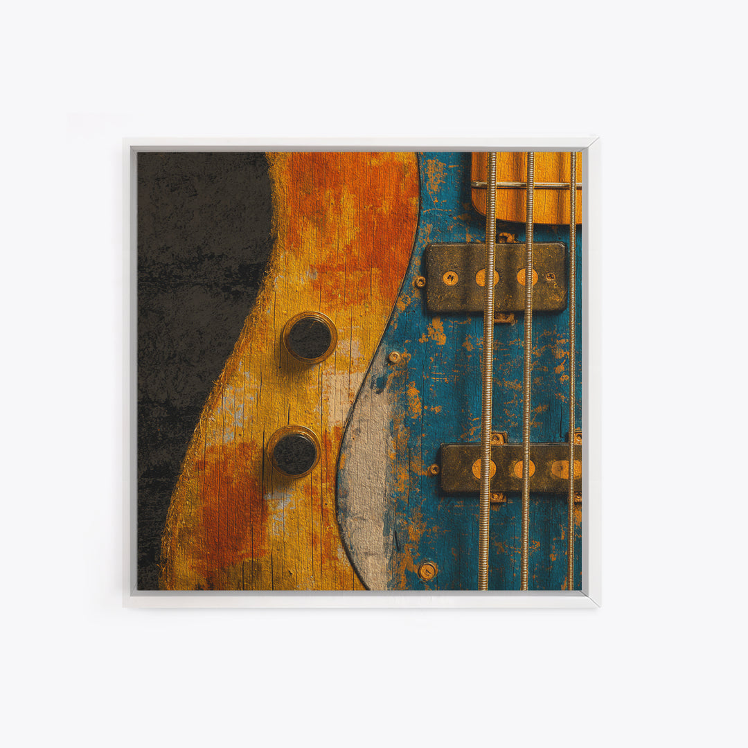 Bass Guitar Closeup Framed Canvas Print, Music Studio Art, Music Lover, Studio Decor, Oil Painting, Rhythm, Minimalist Decor, MSA-1x1-61
