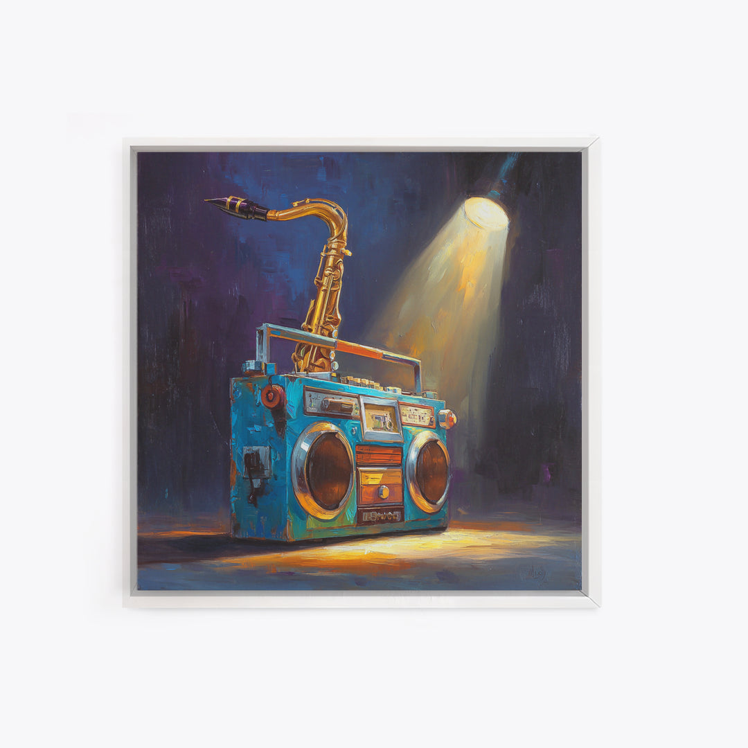 Hip Hop Boombox Framed Canvas Print, Music Studio Art, Gallery Decor, Studio Decor, Fine Art, Rhythm, Contemporary Art, MSA-1x1-65