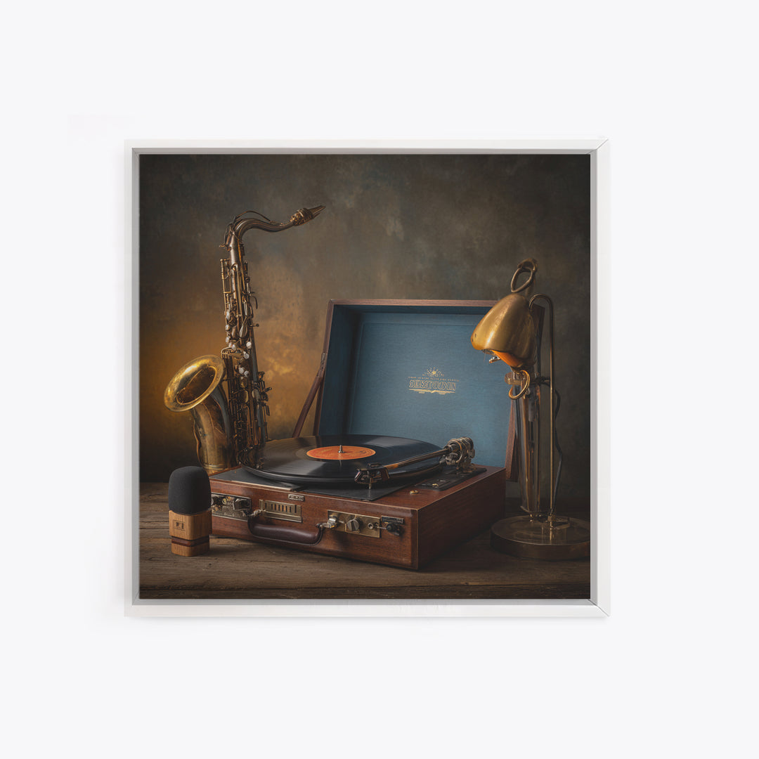 Vinyl Record and Turntable Still Life Canvas Print, Music Studio Art, Modern Decor, Studio Decor, Fine Art, Rhythm, Home Decor, MSA-1x1-75