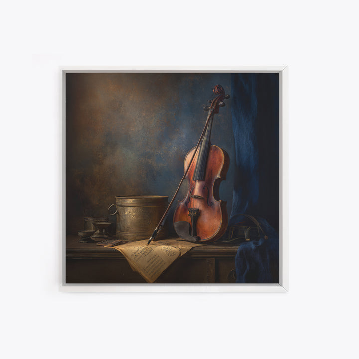 Violin and Bow Framed Canvas Print, Music Studio Art, Textured Painting, Studio Decor, Fine Art, Rhythm, Custom Painting, MSA-1x1-88