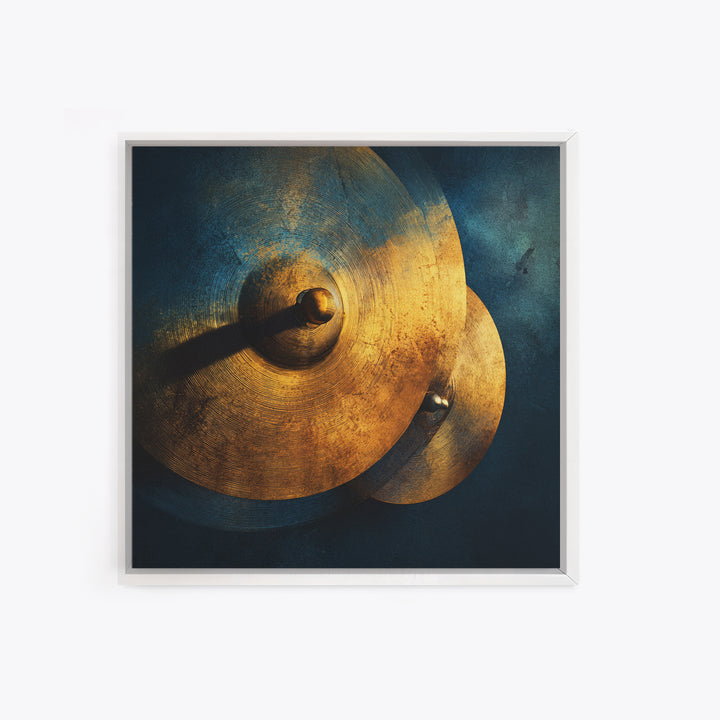 Gold Cymbal Closeup Framed Canvas Print, Music Studio Art, Printable Wall Art, Studio Decor, Rhythm, Painting from Photo, MSA-1x1-96