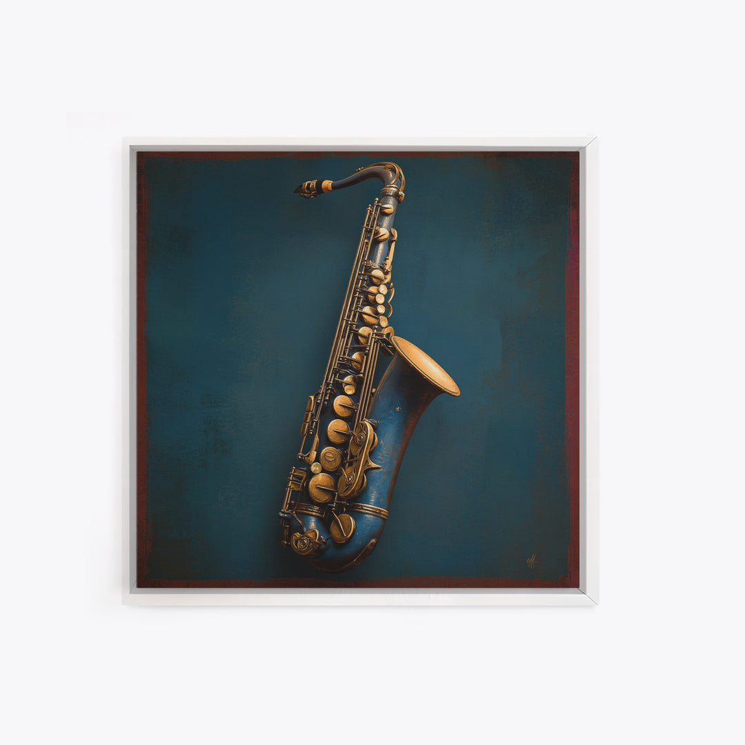 Jazz Saxophone with Smoky Blue Background Canvas Print, Music Studio Art, Boho Decor, Studio Decor, Fine Art, Rhythm, MSA-1x1-98