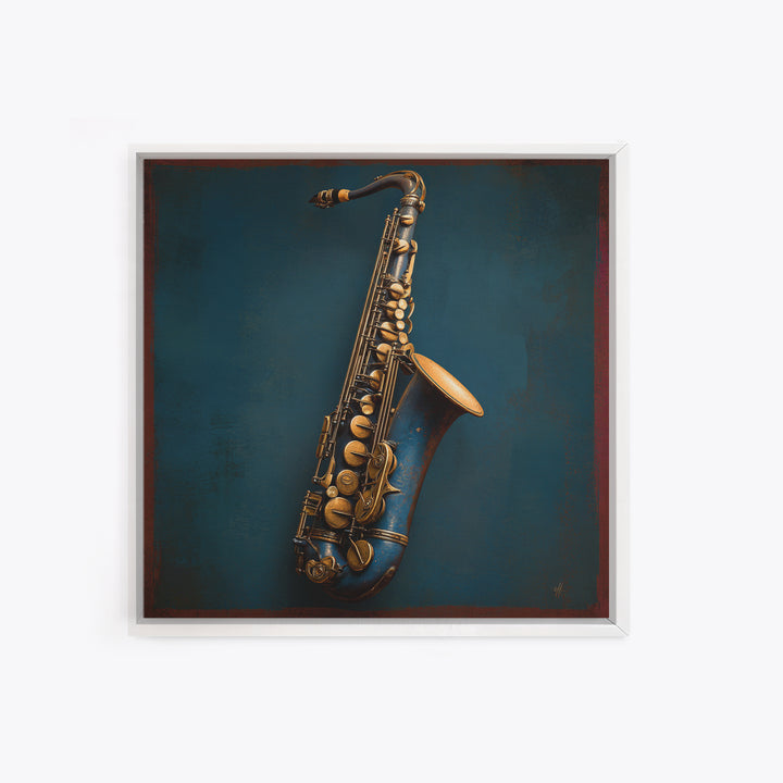 Jazz Saxophone with Smoky Blue Background Canvas Print, Music Studio Art, Boho Decor, Studio Decor, Fine Art, Rhythm, MSA-1x1-98