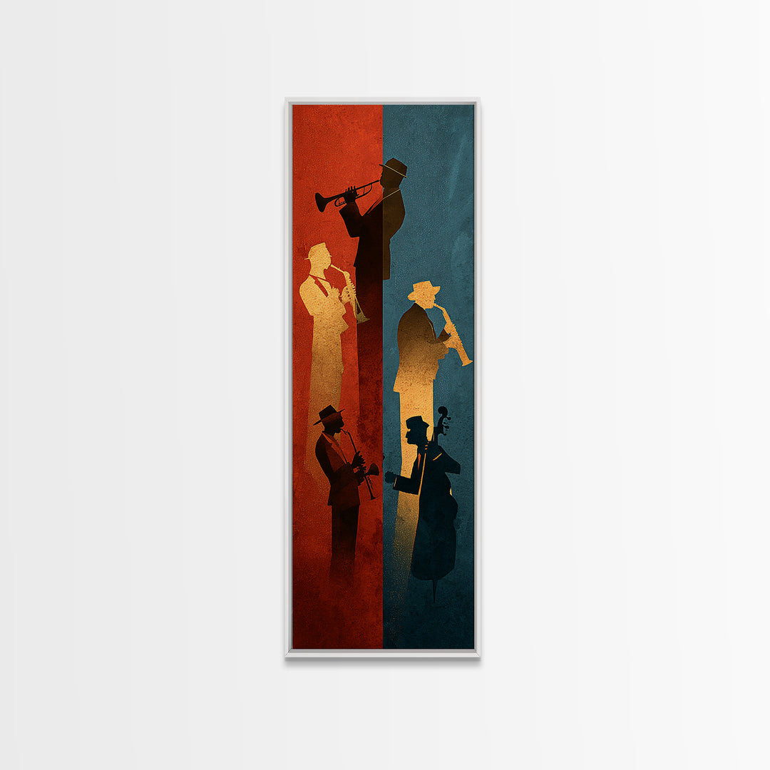 Jazz Quartet Silhouettes Canvas Print, Music Studio Art, Commission Painting, Studio Decor, Fine Art, Rhythm, Neutral Decor, MSA-1x3-10