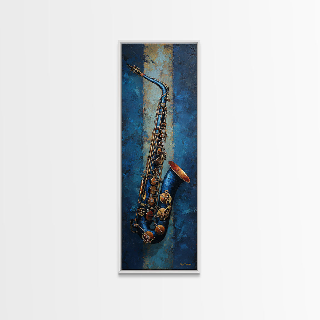 Jazz Saxophone with Smoky Blue Background Canvas Print, Music Studio Art, Teen Room Decor, Studio Decor, Fine Art, Rhythm, MSA-1x3-38