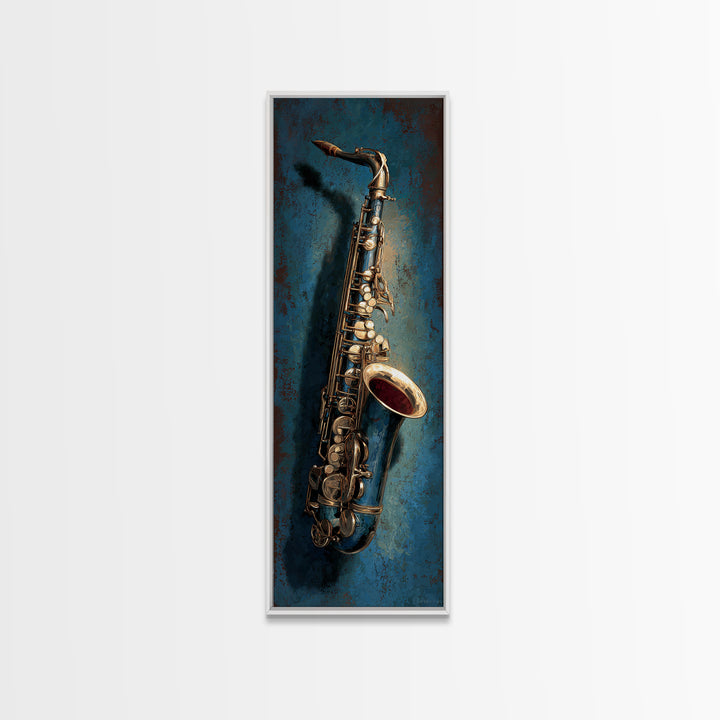 Jazz Saxophone with Smoky Blue Background Canvas Print, Music Studio Art, Luxury Decor, Studio Decor, Fine Art, Rhythm, MSA-1x3-86