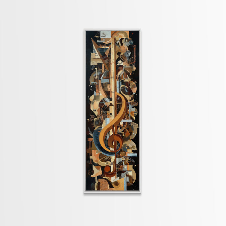 Musical Notes as Abstract Floating Shapes Without Framed Canvas Print, Music Studio Art, Music Posters, Studio Decor, Rhythm, MSA-1x3-96