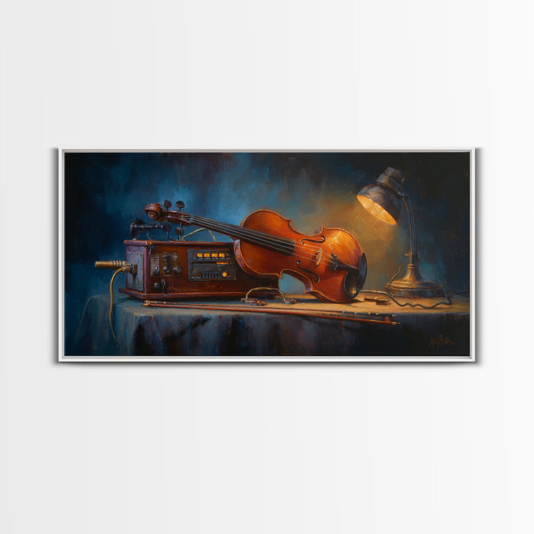 Violin and Bow Framed Canvas Print, Music Studio Art, Art Print, Studio Decor, Rhythm, Digital Wall Art, Printable Art, MSA-2x1-12