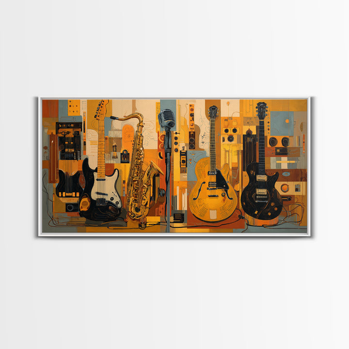 Electric Guitar Pedals and Cables Graphic Art Canvas Print, Music Studio Art, Contemporary Art, Studio Decor, Fine Art, Rhythm, MSA-2x1-17