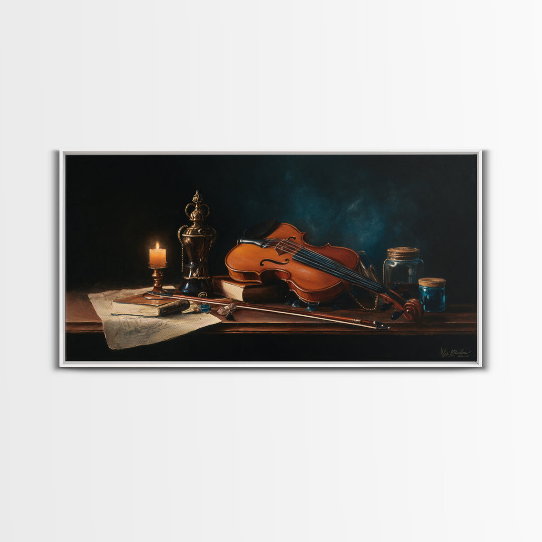 Violin and Bow Canvas Print, Music Studio Art, Wall Art, Studio Decor, Watercolor Art, Rhythm, Trendy Wall Art, Music Wall Art, MSA-2x1-36