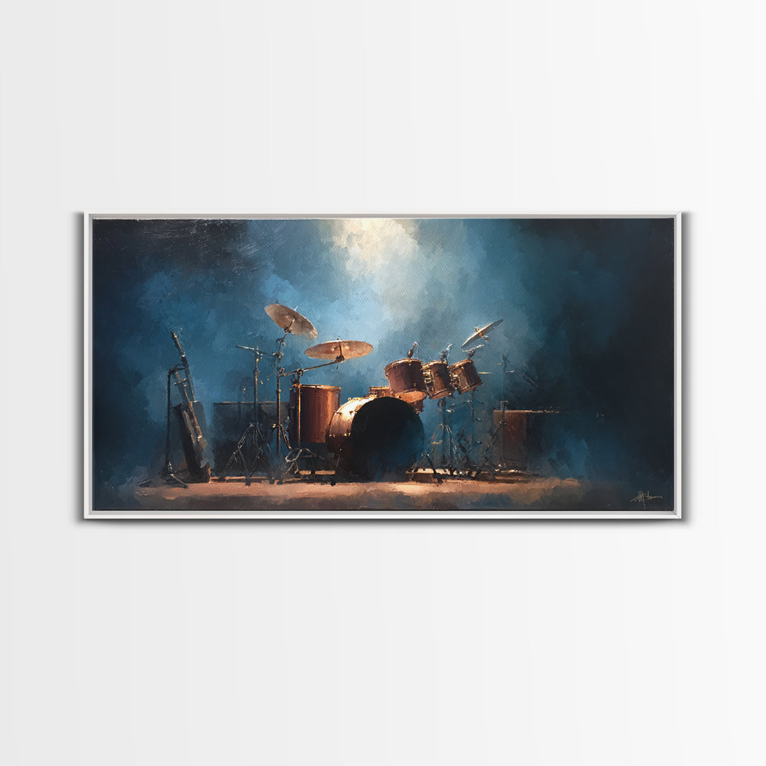 Drum Kit Silhouette Framed Canvas Print, Music Studio Art, Minimalist Decor, Studio Decor, Fine Art, Rhythm, Scripture Wall Art, MSA-2x1-50