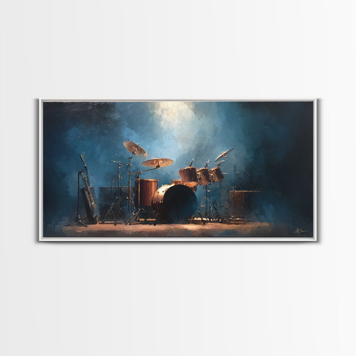 Drum Kit Silhouette Framed Canvas Print, Music Studio Art, Minimalist Decor, Studio Decor, Fine Art, Rhythm, Scripture Wall Art, MSA-2x1-50