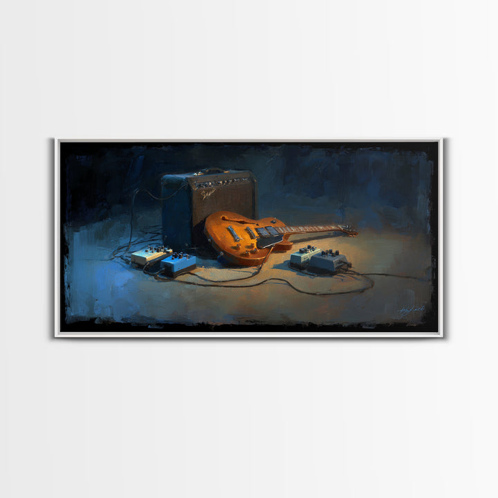 Electric Guitar Pedals and Cables Graphic Art Framed Canvas Print, Music Studio Art, Metal Wall Art, Studio Decor, Abstract Art, MSA-2x1-65