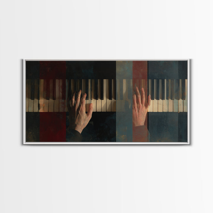 Piano Keys with Hands in Cinematic Shadow Canvas Print, Music Studio Art, Digital Wall Art, Studio Decor, Fine Art, Rhythm, MSA-2x1-73
