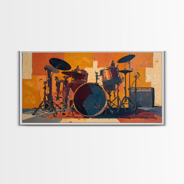 Drum Kit Silhouette Canvas Print, Music Studio Art, Studio Decor, Watercolor Art, Rhythm, Painting from Photo, MSA-2x1-74