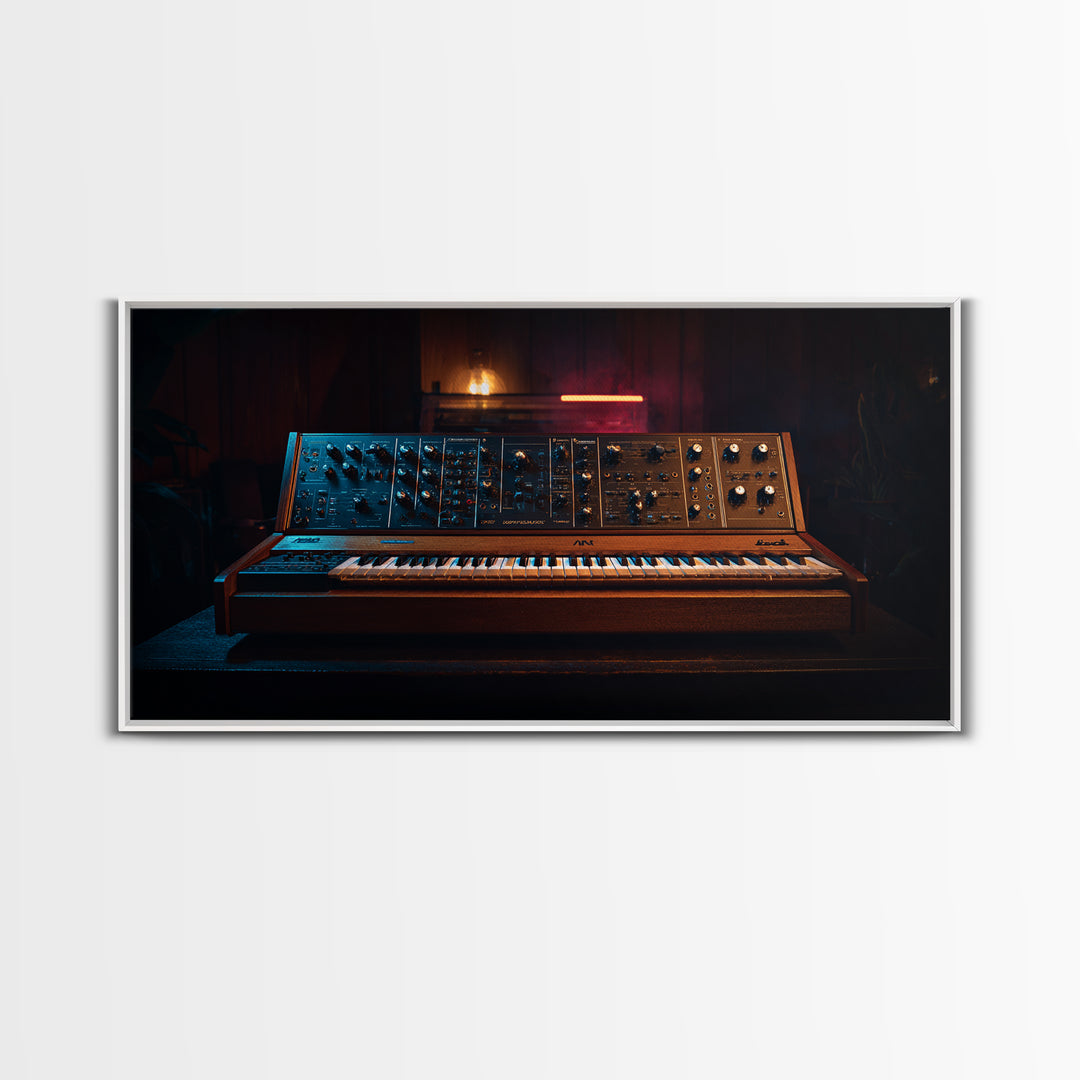 Synthesizer Knobs and Neon Reflections Canvas Print, Music Studio Art, Contemporary Art, Studio Decor, Fine Art, Rhythm, MSA-2x1-78