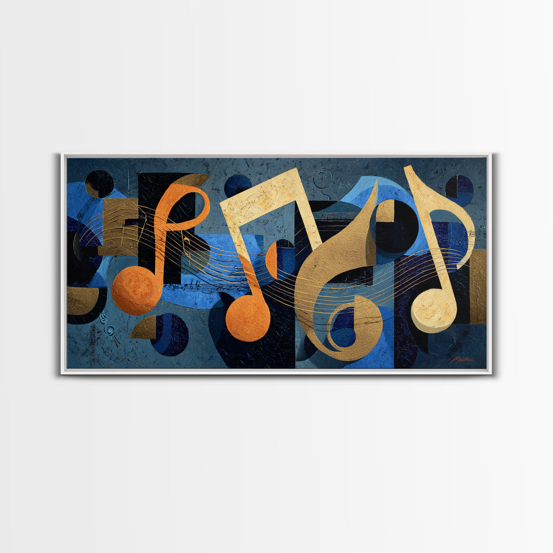Musical Notes as Abstract Floating Shapes Without Canvas Print, Music Studio Art, Painting from Photo, Studio Decor, Rhythm, MSA-2x1-80