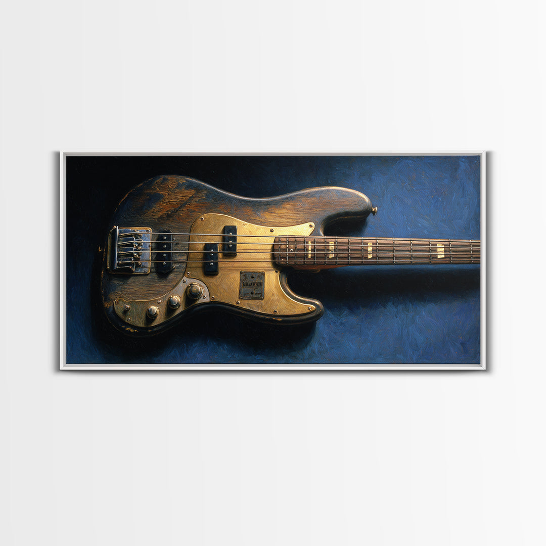 Bass Guitar Closeup Framed Canvas Print, Music Studio Art, Custom Painting, Studio Decor, Watercolor Art, Rhythm, MSA-2x1-81